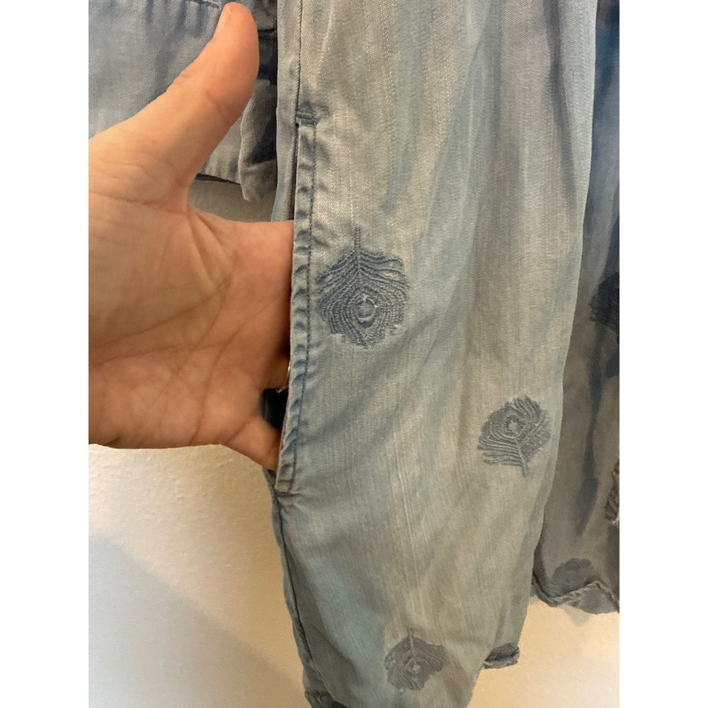 Anthropologie Holding Horses Chambray Embroidered Drawstring Mini Dress Blue M - Picture 4 of 8